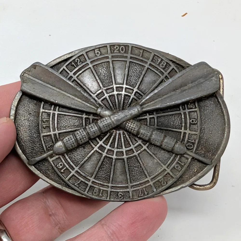 Vintage 1984 Bergamot Brass Works Darts Dartboard Belt Buckle Made in USA A150